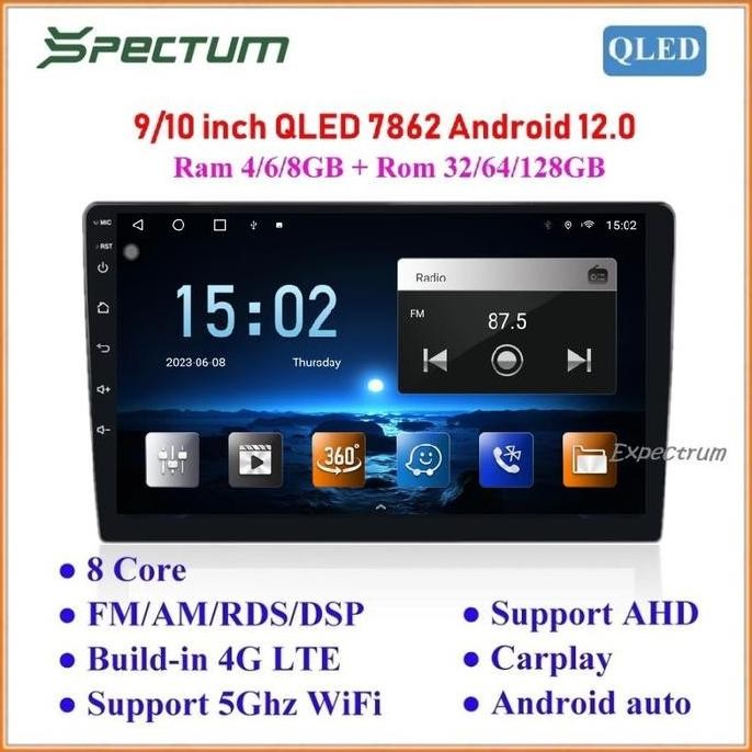 Headunit Android Spectum Ts10 Uis7862 Qled Dsp 4G Wifi Bt Gps Carplay
