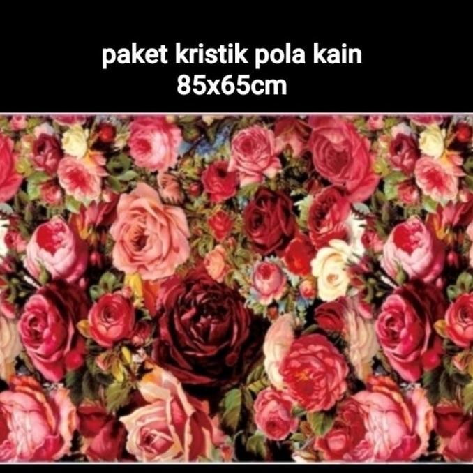 paket kristik bunga mawar merah roses pola kain cross stitch