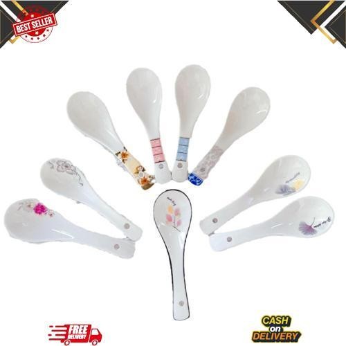 Big Sale Sendok Bebek Sendok Sup Keramik Putih Tebal Motif Bunga