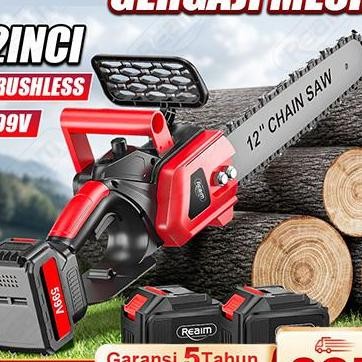 Reaim Cordless Gergaji 12 Inch Portable Chain Saw Mesin Potong Kayu Dengan Lithium 599V Kecepatan 6M