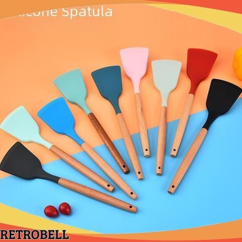 HotSale Spatula Silikon Utensil Gagang Kayu Tahan Panas Sutil Silikon Tahan Panas