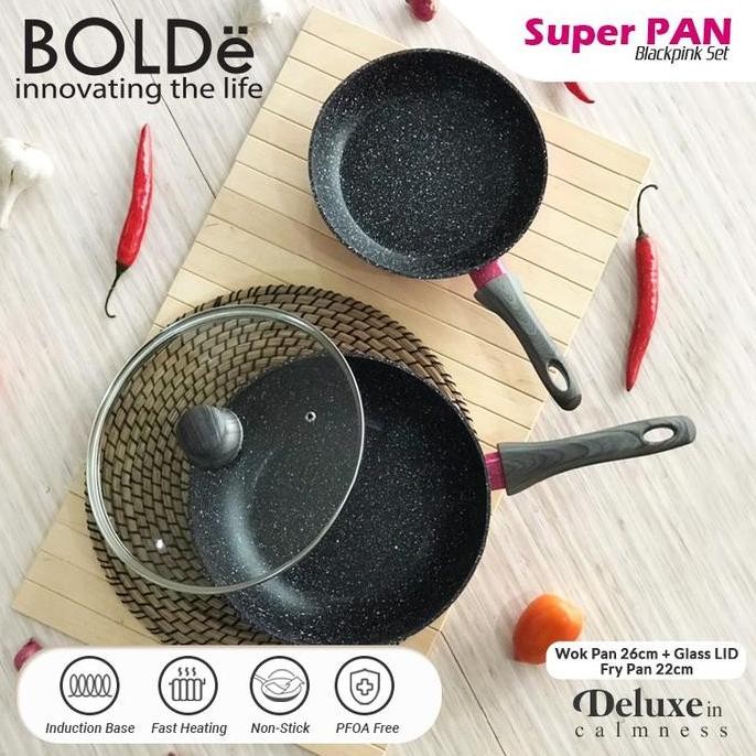 Super Pan Bolde Black Pink Set 5 Set - Coating Granit + Bisa Induksi