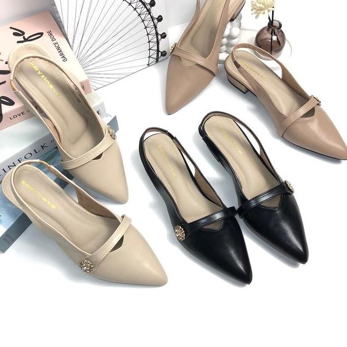 Promo Kayzineva Flat Shoes Wanita Mules Tali Belakang Hak 3cm Slip Resistant elegan sepatu kerja fla