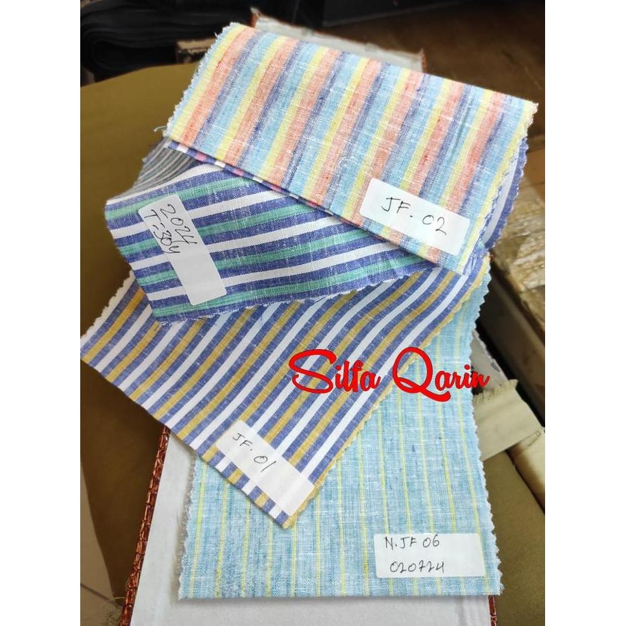 Kain Katun Linen Pure Salur / Bahan Pure Linen Salur Import