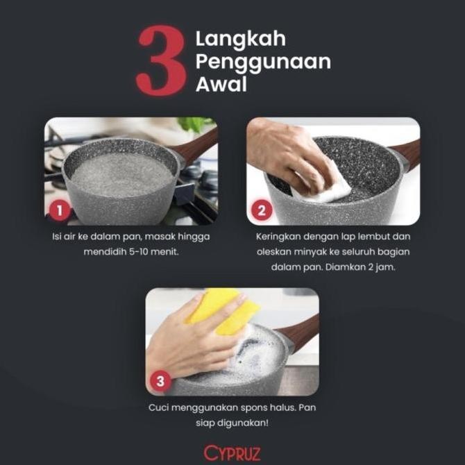 Cypruz Panci Marble Anti Lengket Panci Wajan Keramik Dengan Tutup Kaca