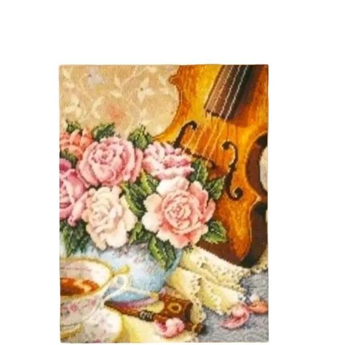 DIY Paket kristik bunga mawar teacup dan biola pola kain 14ct