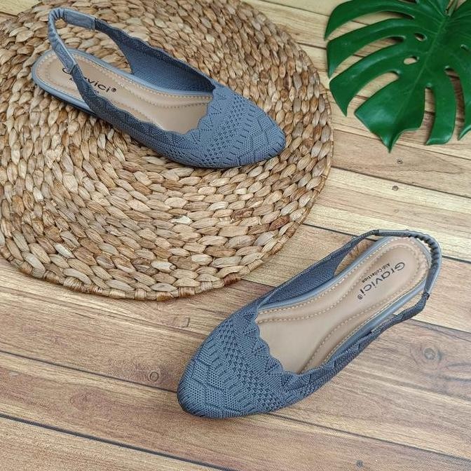 Promo Sepatu Flat Shoes Wanita Bahan Rajut Gravici FL-01 Hitam Kerja Karet sandal wanita flat shoes 