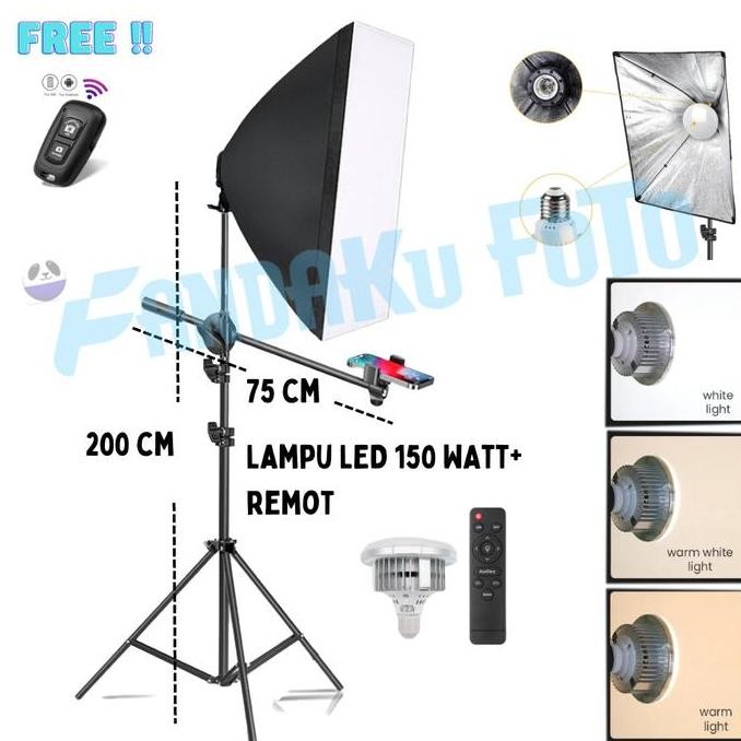 TERBARU - Paket studio lampu  lighting fotografi softbox e27 boom arm stand dan light standing + lam