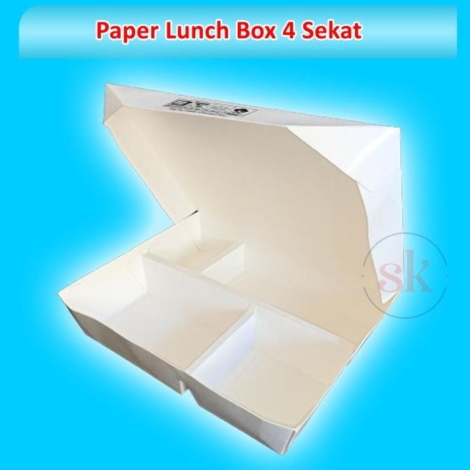 (50pcs) PAPER LUNCH BOX 4 SEKAT /PAPER BOX ANTI BOCOR 4 SEKAT