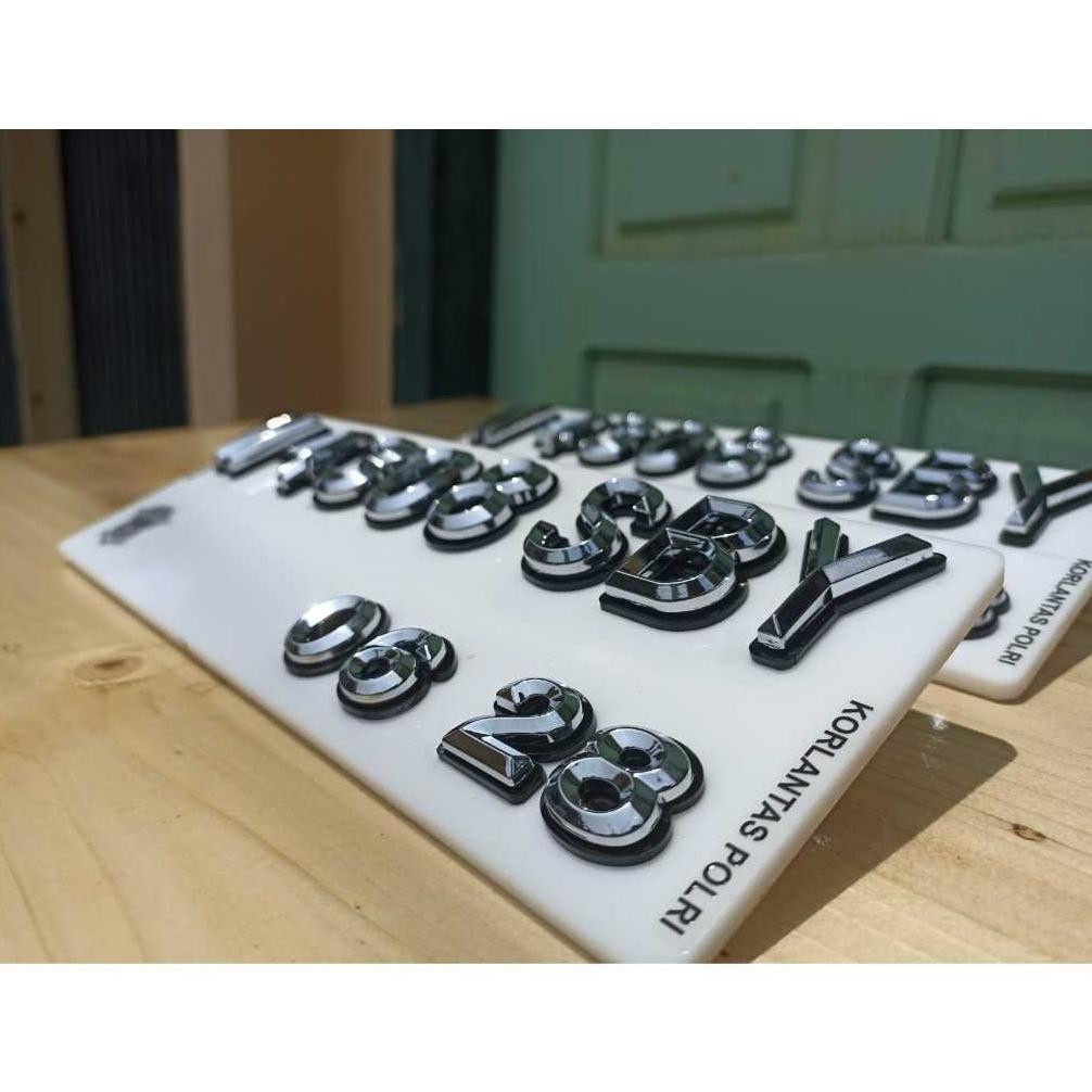 Plat Timbul Motor Mewah Lancip Chrome List Hitam