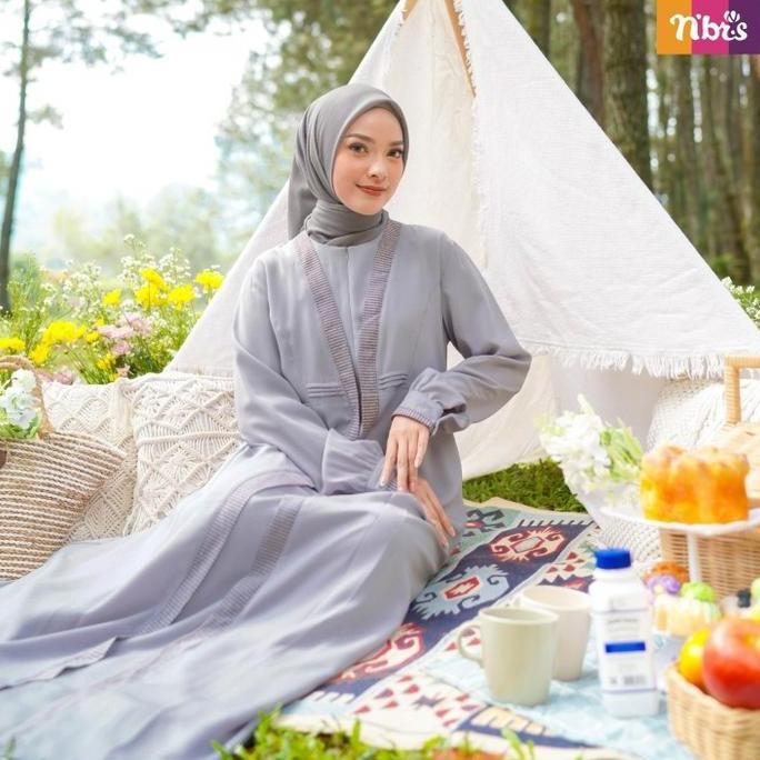 Gamis Nibras Ns 083 Warna Abu Muda Light Grey Dress Busui Branded Adem