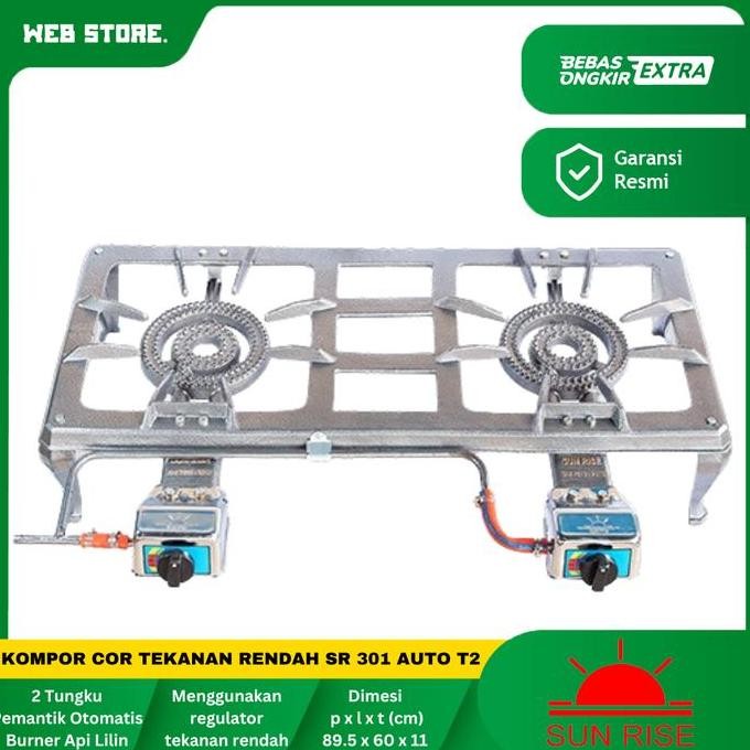 NANSO Kompor Gas 2 Tungku + Panggangan Sunrise SR 201 Auto 2 Tap Kompor Cor