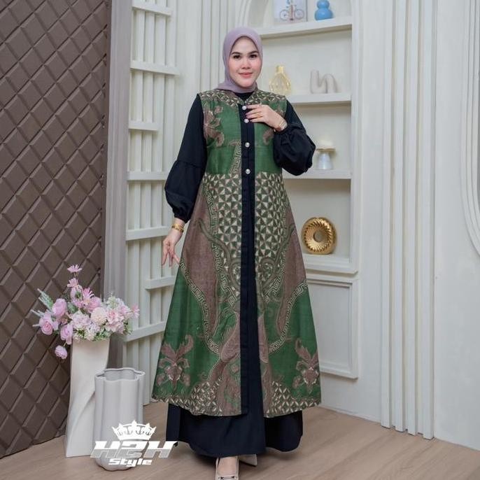Gamis Batik Kekinian Gamis Batik Pesta 2 In 1 Kombinasi Jack Black Gamis Mewah Cod
