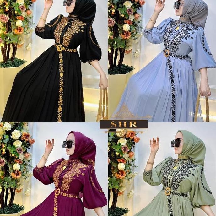 Shr New  Maxi Dres Padi Ceruty Bordir Motif Print Ori Shr