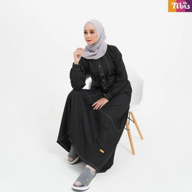 Gamis Nibras Nb B11 Warna Black Hitam Polos Casual Busui Branded Adem