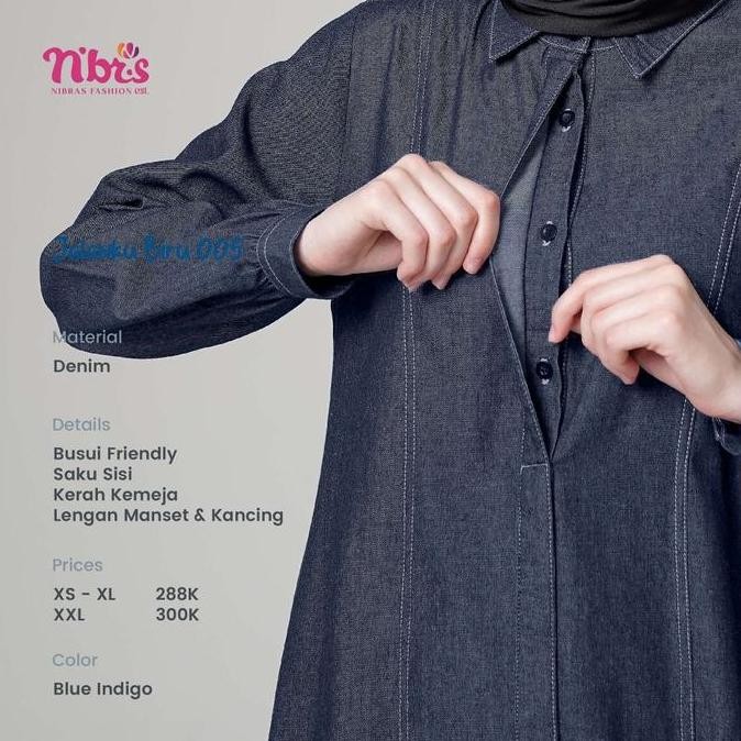 Gamis Nibras Terbaru Jalanku Biru 005 Warna Biru Blue Indigo Denim Series Bahan Denim Kerah Kemeja B