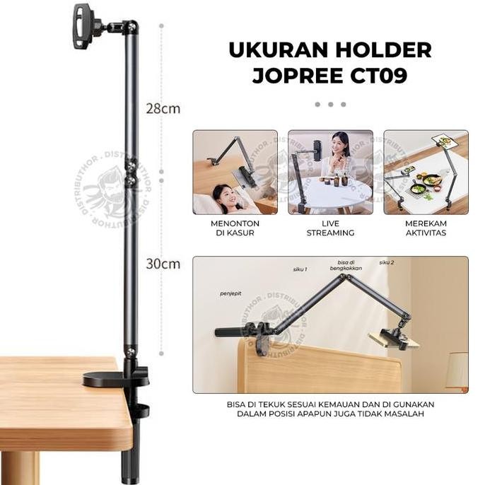 Holder Hp Besi JOPREE CT09 Phone Stand Handphone Jepit Meja Lazypod Penjepit Penyangga Tablet Tripod