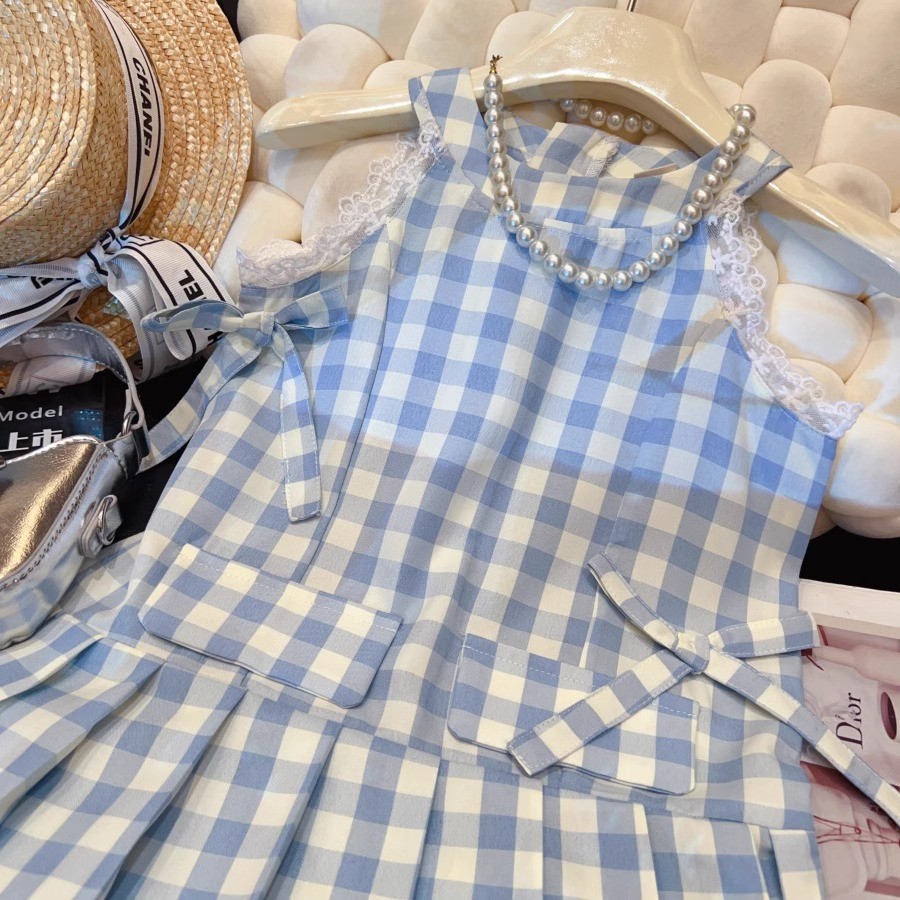 [COD]Rok Tanpa Lengan Kotak-kotak Biru Manis Korea untuk Anak Perempuan Rok Rompi Anak-anak