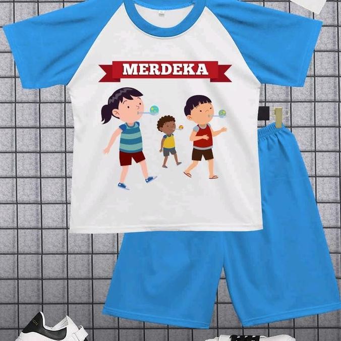 DR41>> SETELAN KAOS ANAK-ANAK AGUSTUS GAMBAR LOMBA KELERENG KEREN SABLON DTF WARNA KOMBINASI Fashion