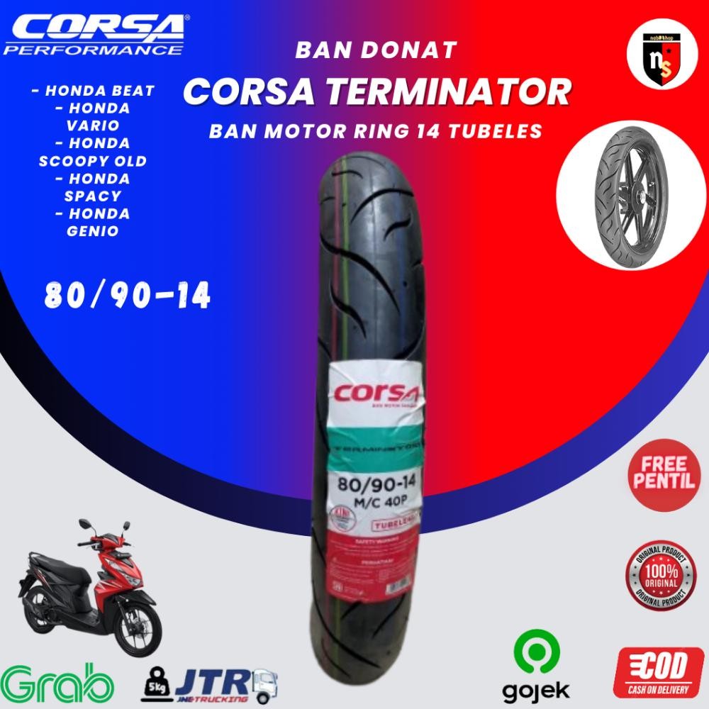 Baru Ban Motor Corsa Terminator 80/90 Ring 14 Ban Donat Tubeless Free Pentil