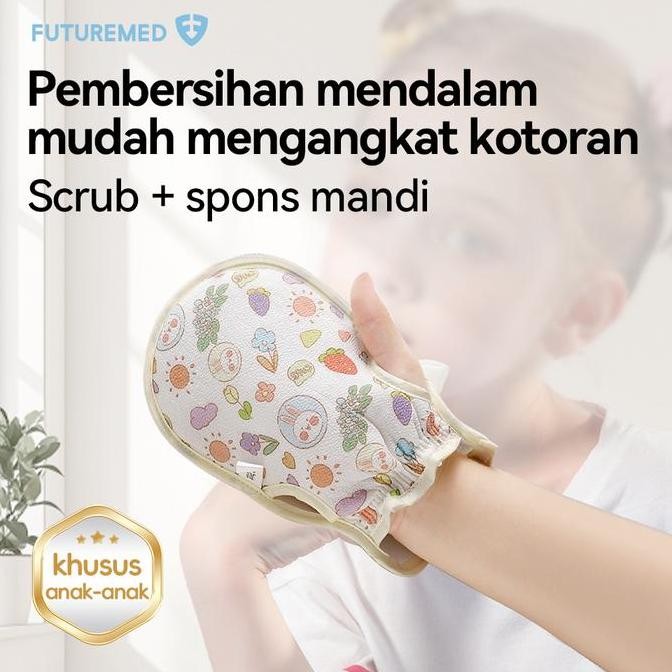 ENRIO- FUTUREMED Sarung Eksfoliasi 2in1 + Shower Puff | Lembut & Efektif untuk Anak & Dewasa Spons B