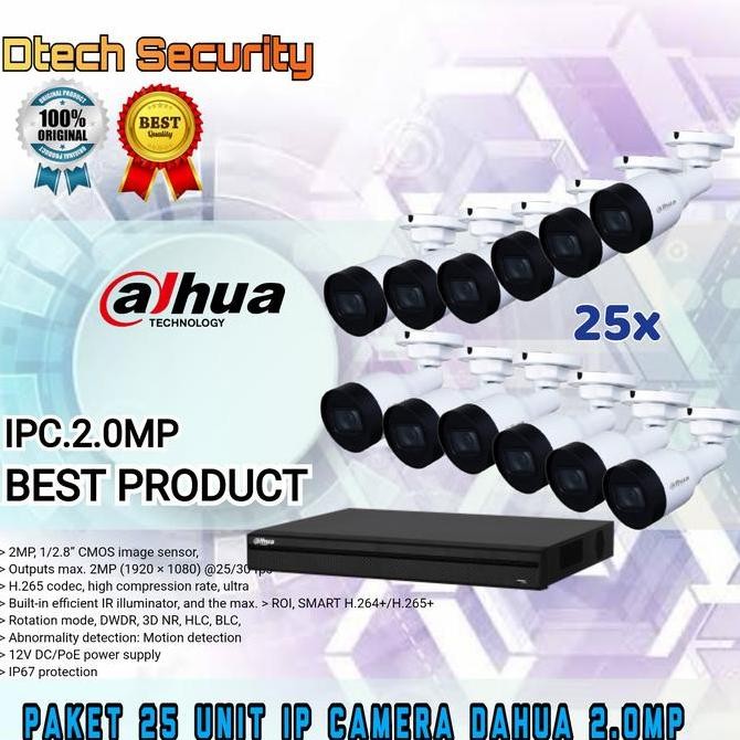 TERMURAH - PAKET CCTV DAHUA 25 UNIT IP CAMERA DAHUA 2MP + NVR DAHUA 8CH