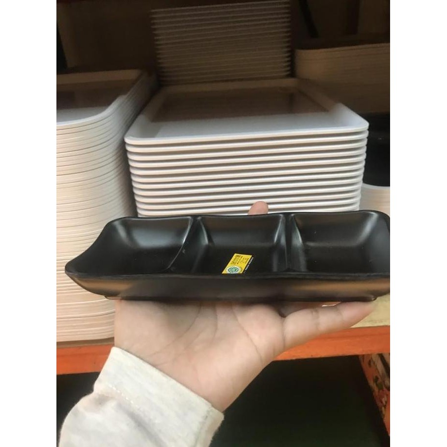 tempat sambal melamin/ Tempat sambal model batu 3 sekat Hitam P9A