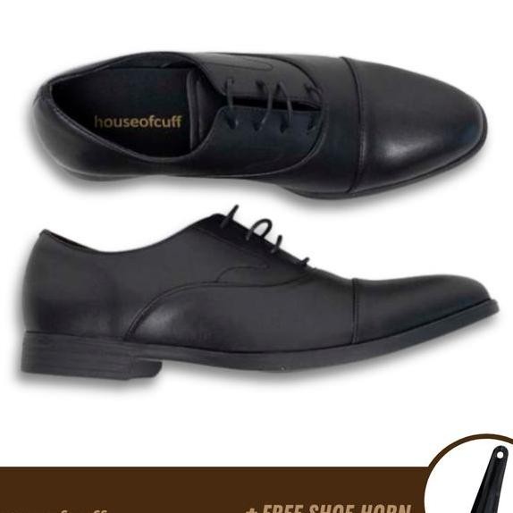 Sepatu Kulit Pria Formal Pantofel Oxford Quarter Cap Toe Hitam