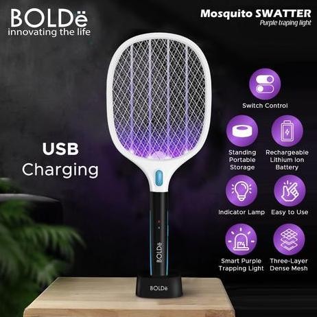 Raket Nyamuk Bolde Swatter 2 in 1 Raket Nyamuk Otomatis Bolde Recharge Raket Bolde Raket Listrik