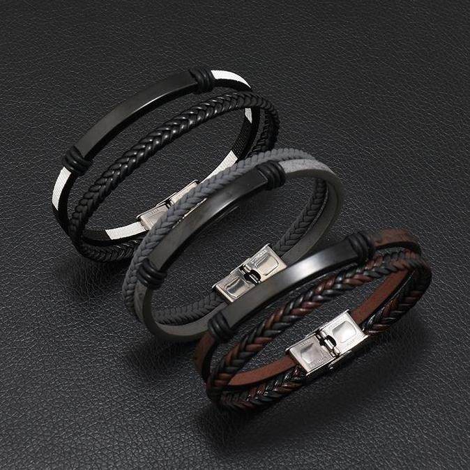 Happy Shop Gelang Tangan Kulit Asli Pria Luxury Leather Bracelet Premium Sport Full Grain Lambskin L