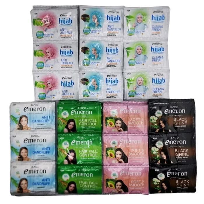 Isi 9 Renteng [108Sachet]/6 Renteng [72Sachet] Emeron Shampoo 10ml Black Shine l Hijab Clean