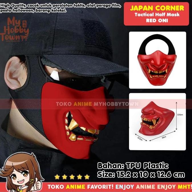 Topeng Anime Jepang Noh Kabuki Hannya Merah Oni Demon Mask Half Face