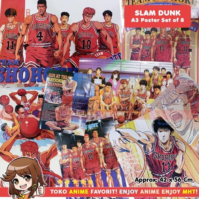 Poster Anime Slam Dunk Set Of 8 Sakuragi Hanamichi Akira Sendoh Akagi Takenori Rukawa Kaede Hisashi 