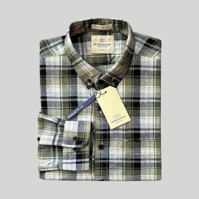 Kemeja Flanel Kerah Pria PETER NATION Panjang Regular Fit High Quality - Formal