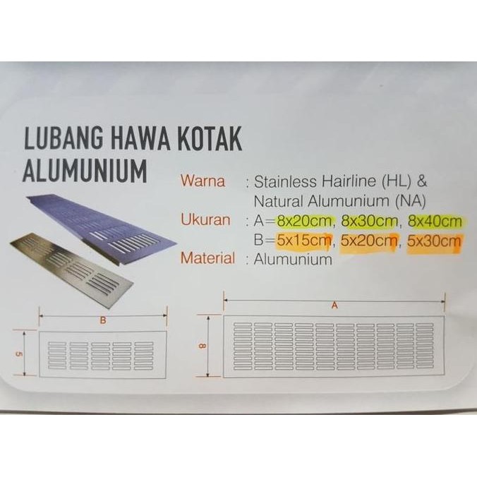 Promo 5 X 20 Cm Saringan Udara Lubang Hawa Angin Ventilator Alumunium Motif Cod