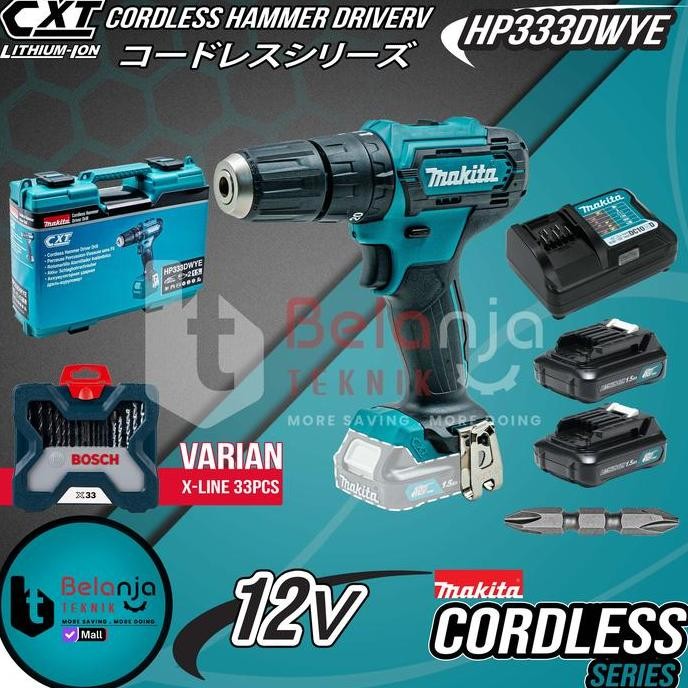 WONDERWEISS- Makita Mesin Bor Baterai HP333 DWYE Hammer Drill 12V Cordless Series HP 333 dengan 33 P
