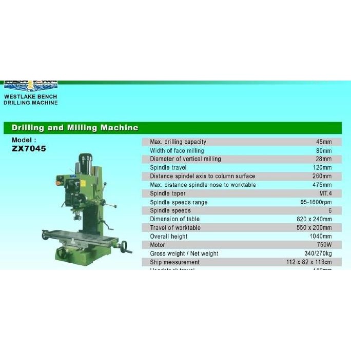 HASCHWALT- Mesin bor Drilling milling machine ZX7045 westlake Original