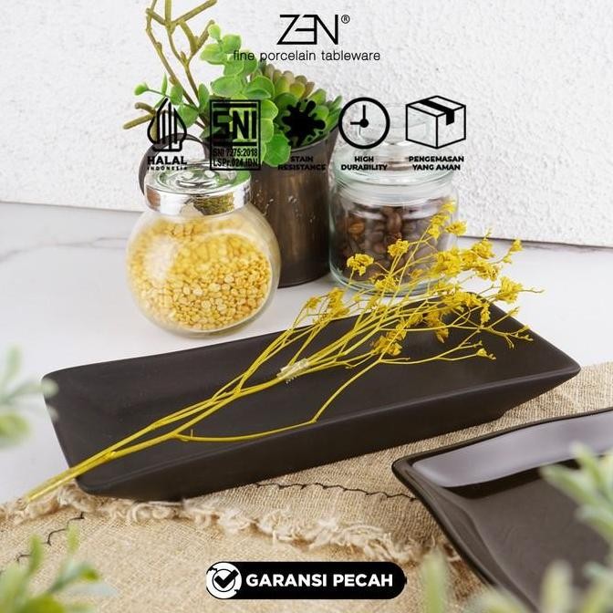 ZEN Piring Kotak Hitam Piring Saji Keramik Piring Kue 23 cm
