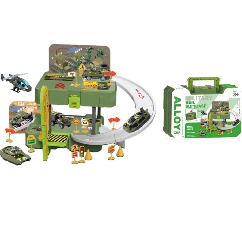 Aw-96 Pasar Distributor  Military Rail Suit Case 31Pcs 6633 Mainan Jalur Military Track Set Militer 
