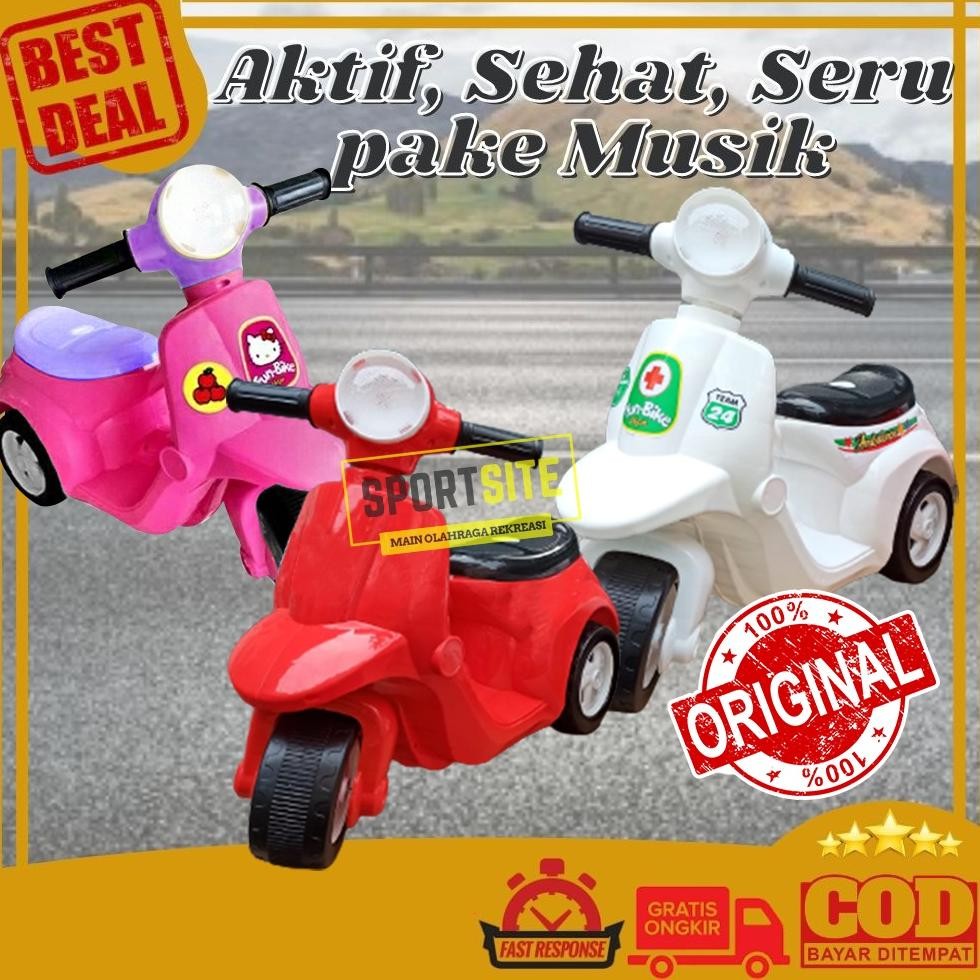 Fun Bike Vespa Mini Mainan Sepeda Motor Anak Scooter Roda Tiga 3 Tersedia Musik Indoor Outdoor
