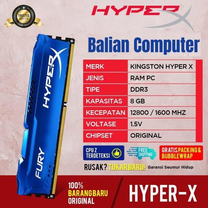 RAM KINGSTON HYPERX FURY GAMING DDR3 8GB PC12800 / RAM KINGSTON 8GB
