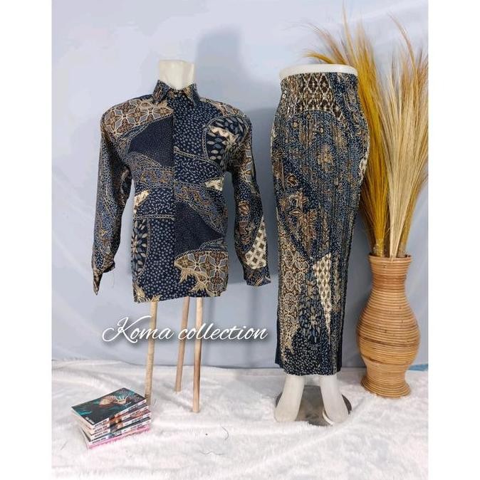 Promo Couple Baju  Kondangan  Pesta  kemeja / kemeja pria batik moderen dan rok plisket / rok / bawa