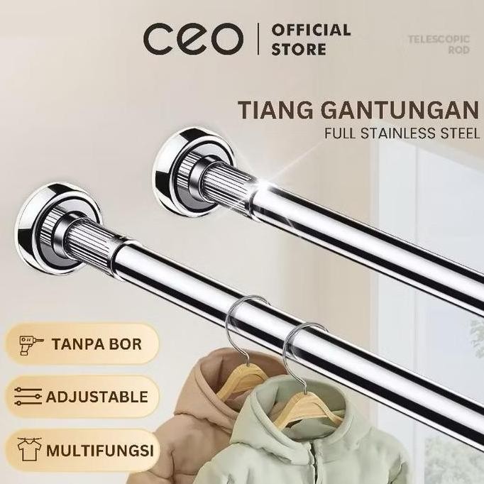 Ceo Tiang Gantungan Pakaian Tiang Gorden Tiang Serbaguna Teleskopik Stainless Steel Tiang Gantungan 