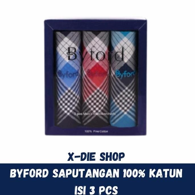Saputangan Pria Byford Isi 3 Pcs 100% Katun Handkerchiefs Sapu Tangan