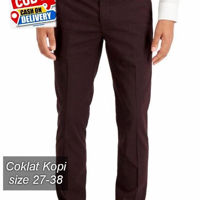 Promo Celana kerja kantor pria formal slimfit bahan dasar kain warna coklat COD