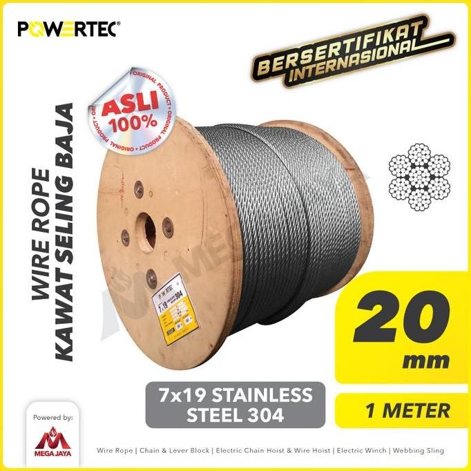 Powertec Wire Rope / Kawat Seling Baja 7X19 Ss 304 20Mm   - 1 Meter