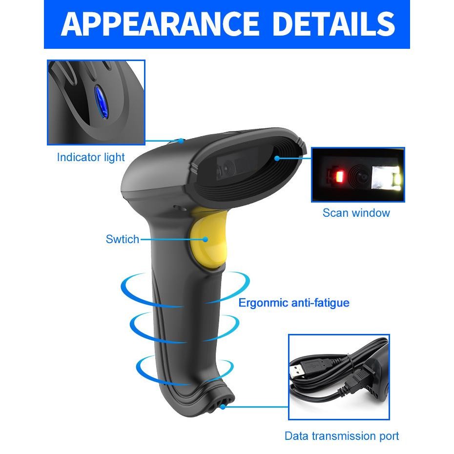 Model baru - Barcode Scanner 1D 2D AutoScan Support Scanner Kabel Wireless Bluetooth Cocok Untuk Kep
