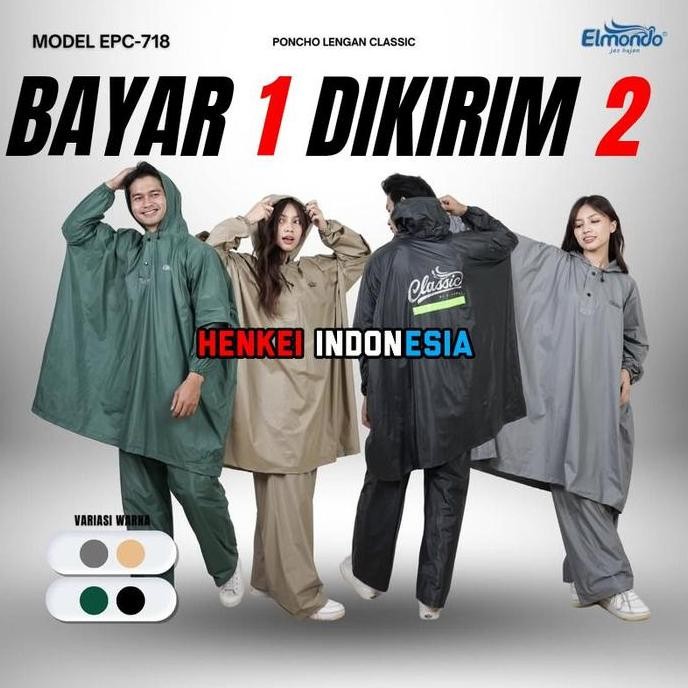 Promo 2 Pcs - Classic Jas Hujan Elmondo Setelan Pria Dan Wanita - Mantel Ujan Jumbo Cod