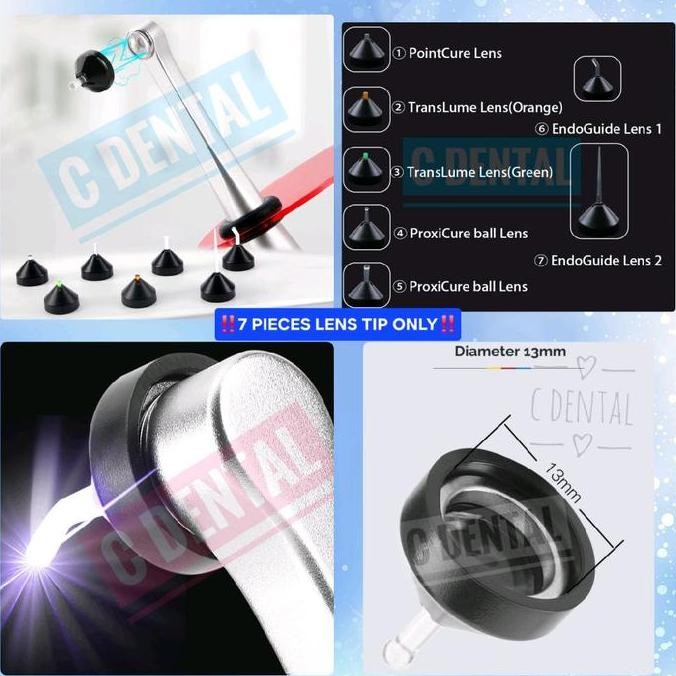 TERBARU [7 Pcs] Dental Light Cure Accessory Head Curing Lens Tip Set (Magnet Type) For Composite/End