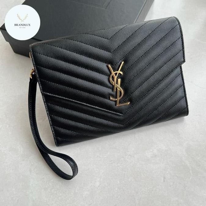 Ysl Monogram Clutch With Wristlet In Black Ghw